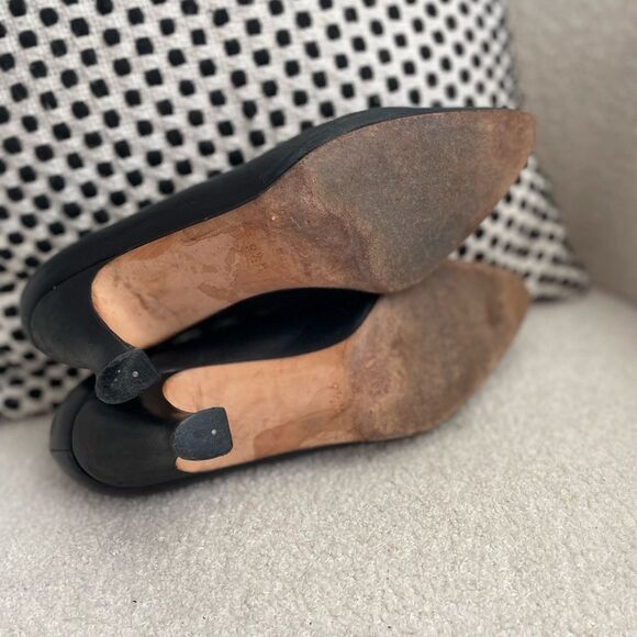 Vintage High Cut Evan Picone Black Leather Tassel Whipstitch Heels Shoes 9.5 - Picture 8 of 10